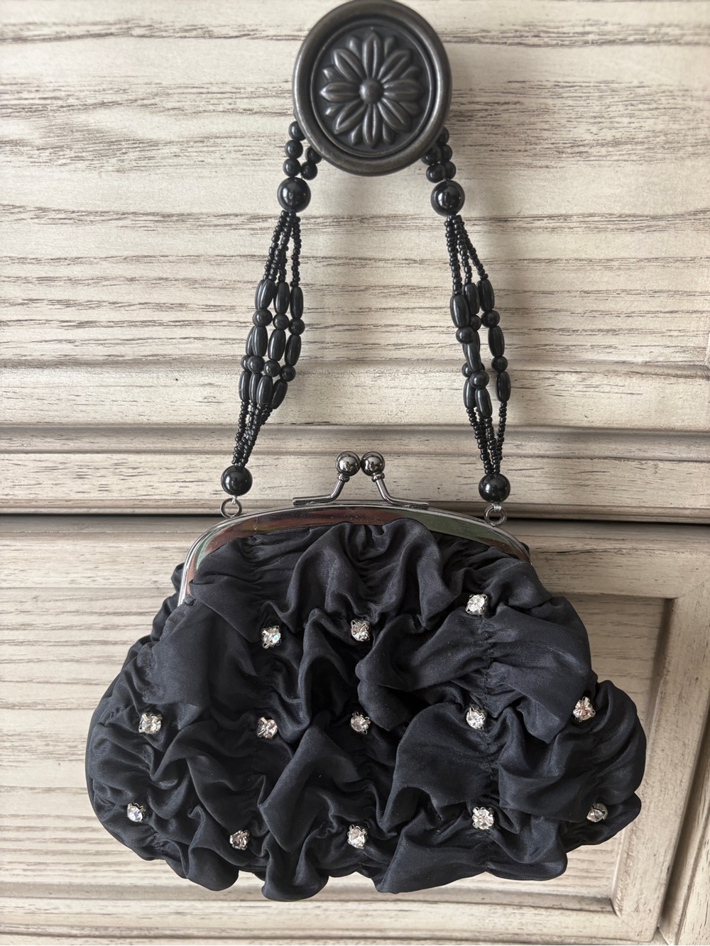 90s VINTAGE JESSICA MCCLINTOCK EVENING BAG  Clutch Black Small Rhinestone